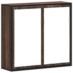 barna tölgy szerelt fa tükrös fürdőszobaszekrény 65x20x60 cm