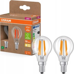 2x Led izzó P45 E14 2,2W 40W 470lm 2700K Filament 214lm/W A osztály Osram