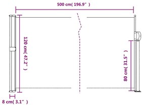 barna behúzható oldalsó napellenző 120 x 500 cm