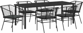 vidaXL Kert étkező szett 7 pcs Fekete polirattan