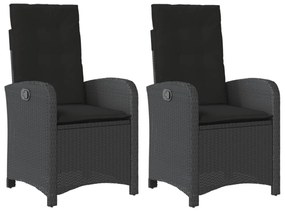 2 db fekete polyrattan dönthető kerti szék párnával