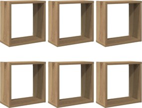 vidaXL 6 db kézműves tölgyszínű szerelt fa fali kockapolc 30x15x30 cm