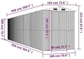 antracitszürke horganyzott acél kerti fészer 192 x 938 x 223 cm