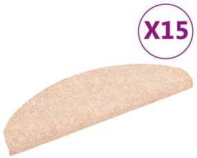 vidaXL 15 db krémszínű öntapadós lépcsőszőnyeg 65x21x4 cm