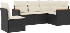 vidaXL 5 részes fekete polyrattan kerti kanapészett párnákkal
