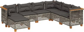 vidaXL 7 részes szürke polyrattan kerti ülőgarnitúra párnákkal