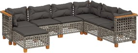 vidaXL 7 részes szürke polyrattan kerti ülőgarnitúra párnákkal
