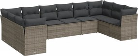 vidaXL 10 részes szürke polyrattan kerti ülőgarnitúra párnákkal