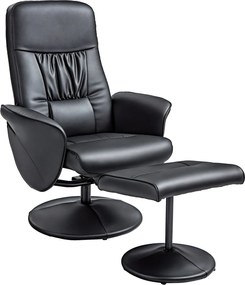 HOMCOM Relaxfotel Ottomannal, TV Relaxfotel, TV Szék Dőlési Funkcióval, Forgó Kárpitozott Szék a Nappaliba, Hálószobába, 160 kg-ig, Műbőr, Fekete | Ao