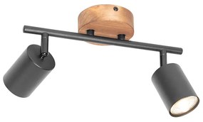 Ipari spotlámpa fekete fával dönthető 2-lámpás - Jeana