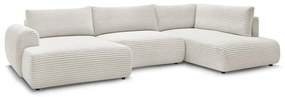 Krémszínű kordbársony kinyitható sarokkanapé (bal oldali-U alakú) Lucien – Bobochic Paris