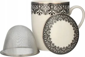 Porcelán bögre Livello fém főzőlappal 350 ml arany csíkos díszítéssel