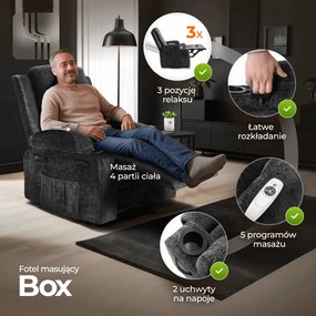 Elektromosan Vezérelhető Masszázsfunkciós Relaxfotel Vintage Fekete Szövet Kárpittal. BOX