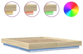 sonoma tölgy színű szerelt fa ágykeret LED-del 150 x 200 cm