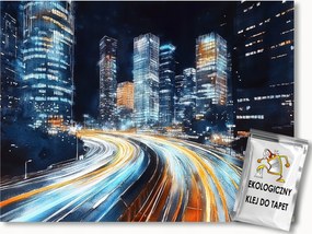 Fotótapéta Flizelina Város Felhőkarcolók Utca Éjszaka Fények 104x70,5 ragasztó