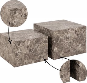 2 Db-os Négyzet Alakú Dohányzóasztal Szett modern márvány utánzat barna