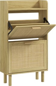 HOMCOM Előszobai Cipőtároló Szekrény Bohém Stílusban, 18 Pár Cipőhöz, 2 Összecsukható Fiókkal és 1 Nyitott Polccal, Keskeny Cipős tároló Előszobába, 8