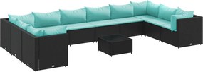 vidaXL 11 részes fekete polyrattan kerti ülőgarnitúra párnákkal