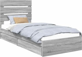 vidaXL Tárolós Ágy fejtámlával Szürke Sonoma 90 x 190 cm Faanyag