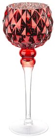 35 cm magas üveg gyertyatartó kristályos mintázattal piros