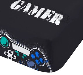 Fekete gumis egyszemélyes gyerek lepedő 90x190 cm Game Over – Catherine Lansfield