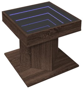 Barna tölgy szerelt fa dohányzóasztal LED-del 50 x 50 x 45 cm