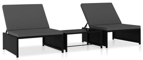 2 db fekete polyrattan napozóágy asztallal