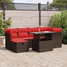 vidaXL 7 részes barna polyrattan akácfa kerti ülőgarnitúra párnákkal