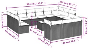 14 részes fekete polyrattan kerti ülőgarnitúra párnákkal