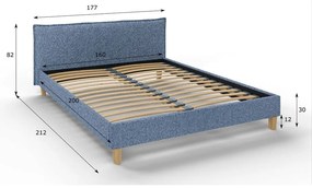 Kék kárpitozott franciaágy ágyráccsal 160x200 cm Tina – Ropez