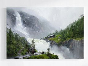 Poszter Skandinávia Norvégia Hegyek Vízesés Kilátás 60x40