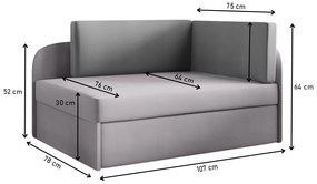 MILO kinyitható gyerek kanapé, 107x64x78, pilka/casablanka 16, balos