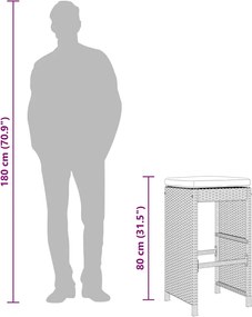 2 db barna polyrattan kerti bárszék párnával