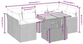 7 részes bézs polyrattan kerti ülőgarnitúra párnákkal