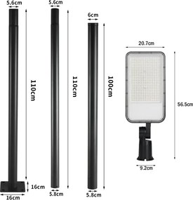 BRILAGI-LED kültéri lámpa oszloppal és 3 m kábellel URBANLIGHT LED/200W/230V fekete IP65