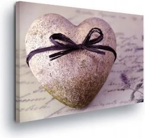 Vászonkép 100x75 Kő szív szerelem gyengédség levendula szalag nyugalom textúra