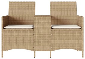 bézs polirattan 2 személyes kerti kanapé asztallal és párnákkal