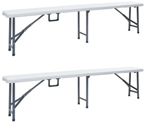 2 db fehér összecsukható HDPE kerti pad 180 cm