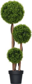 HOMCOM Mesterséges Fa, Mesterséges Növény, Tölgyfalevelekkel Díszített 3 Boxwood Gömb, Cserép Tartozik, Bent és Kinn Használható, Magasság 110 cm, Öss