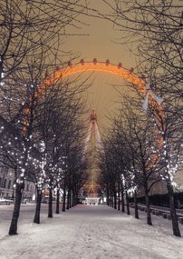 Poszter 42x59,4cm London Eye éjszaka fákkal, Assaf Frank