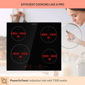 Klarstein Virtuosa EcoAdapt, indukciós főzőlap, 7200 W, 4 zóna, üveg, fekete