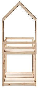 tömör fenyőfa ágy emelettel és tetővel 75 x 190 cm