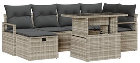7 Darabos Kerti Szófa Szett Párnákkal Világosszürke Poli Rattan, 2-Személyes Kerti Szófa Tárolóval &amp; Párnákkal Szürke Poli Rattan