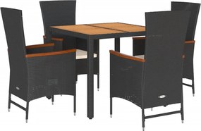 vidaXL 5 részes fekete polyrattan kerti étkezőgarnitúra párnákkal
