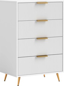 HOMCOM 4-Fiókos Komód Modern Hálószobai Komód Hullámos Fronttal Anti-Tip Fiókos Készlet Nappali és Előszoba 60x40x90 cm Fehér | Aosom