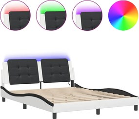 vidaXL fehér és fekete ágykeret LED-ekkel matrac nélkül Zadar 160 x 200 cm