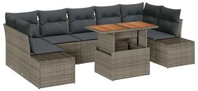 vidaXL Kerti Kanapé Szett tárolóval 8 pcs Szürke Poli rattan