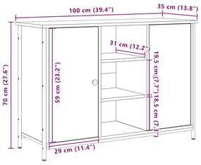 Oldalszekrény Artisan Tölgy 100x35x70 cm Műanyag Fa és Acél