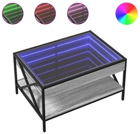 Szürke sonoma végtelen hatású LED-es dohányzóasztal 70x50x38 cm