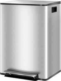 HOMCOM Konyhai Kukás Tartály 2 Rekesszel 2x30L Rozsdamentes Acél Szemetes  Lágyan Csukódó Fedéllel és Kivehető Vödörrel Hálószobába Irodába Nappaliba